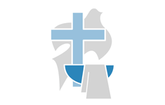 a logo for a church with a cross and a dove