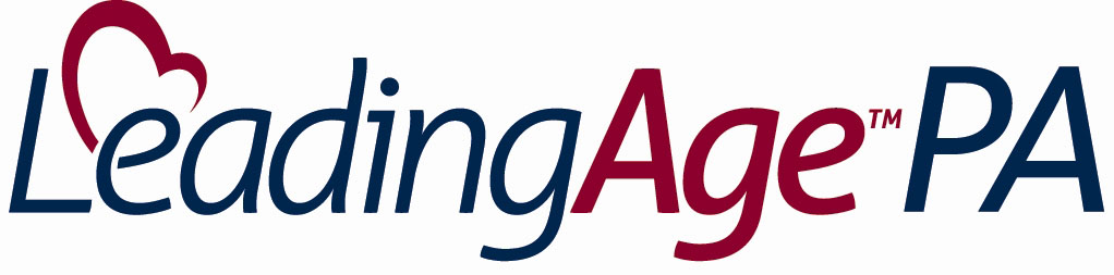 a red and blue logo for leading age pa