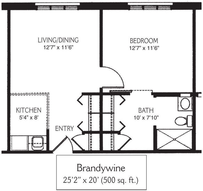 a black and white floor plan of a brandywine apartment