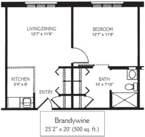 a black and white floor plan of a brandywine apartment