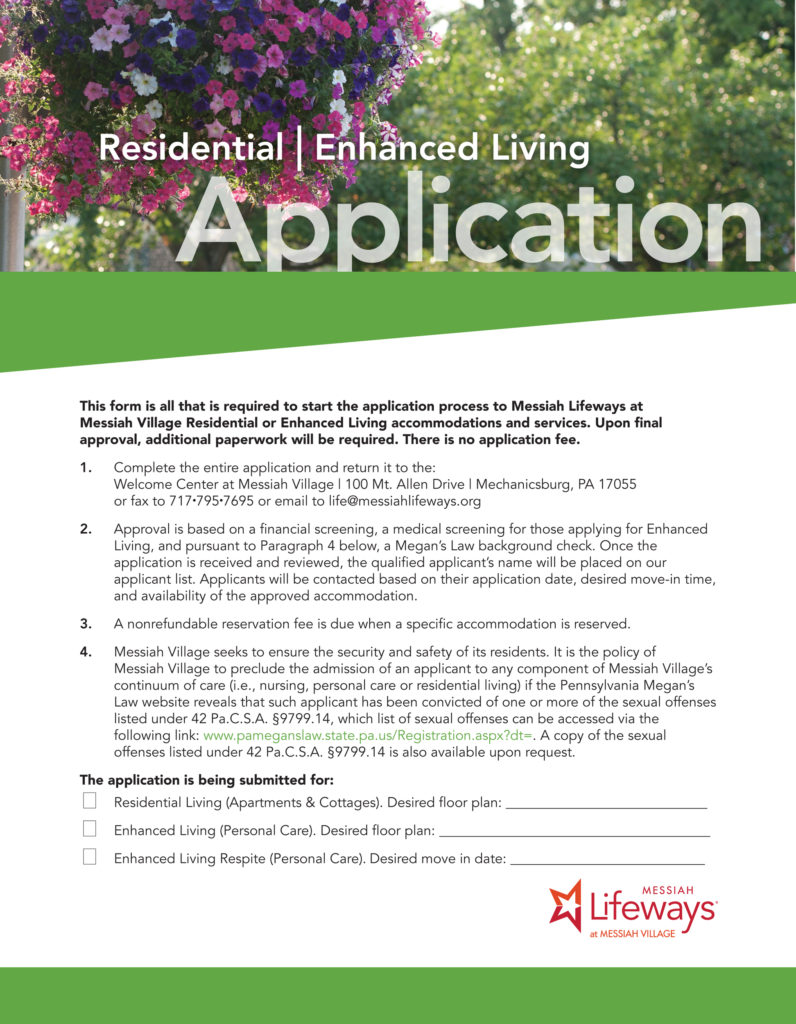 residential living application form