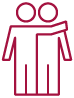 a magenta icon of two people with arms over each other's shoulders