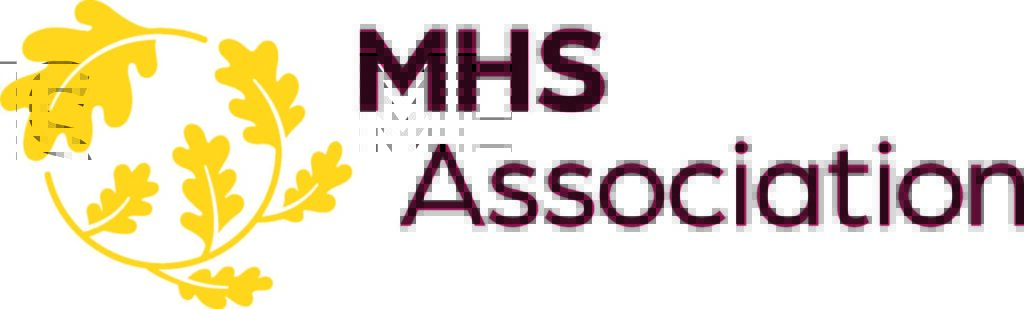 a logo for the mhs association with a wreath of oak leaves